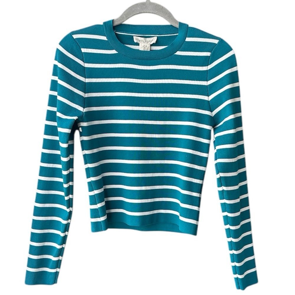 Happily Grey Striped Crop Long Sleeve Top Blue White Size L